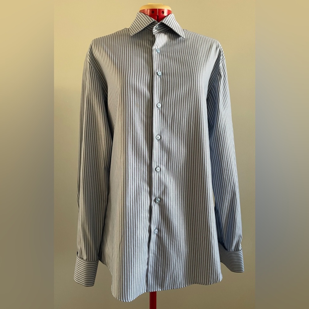 Thomas pink - %100 cotton striped dress shirt with French cuffs Sz. 15.5” neck